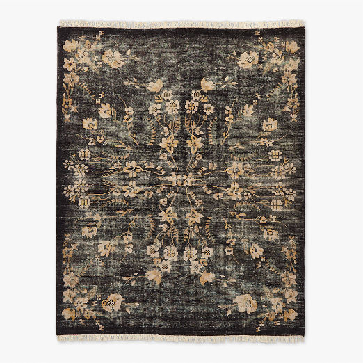 Lavish Hand-Knotted Black Floral Wool Area Rug 12'x15'