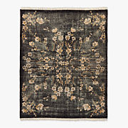 Lavish Hand-Knotted Black Floral Wool Area Rug 5'x8'