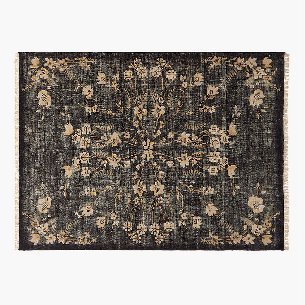 Lavish Modern Black Floral Wool Area Rug 9'x12' + Reviews