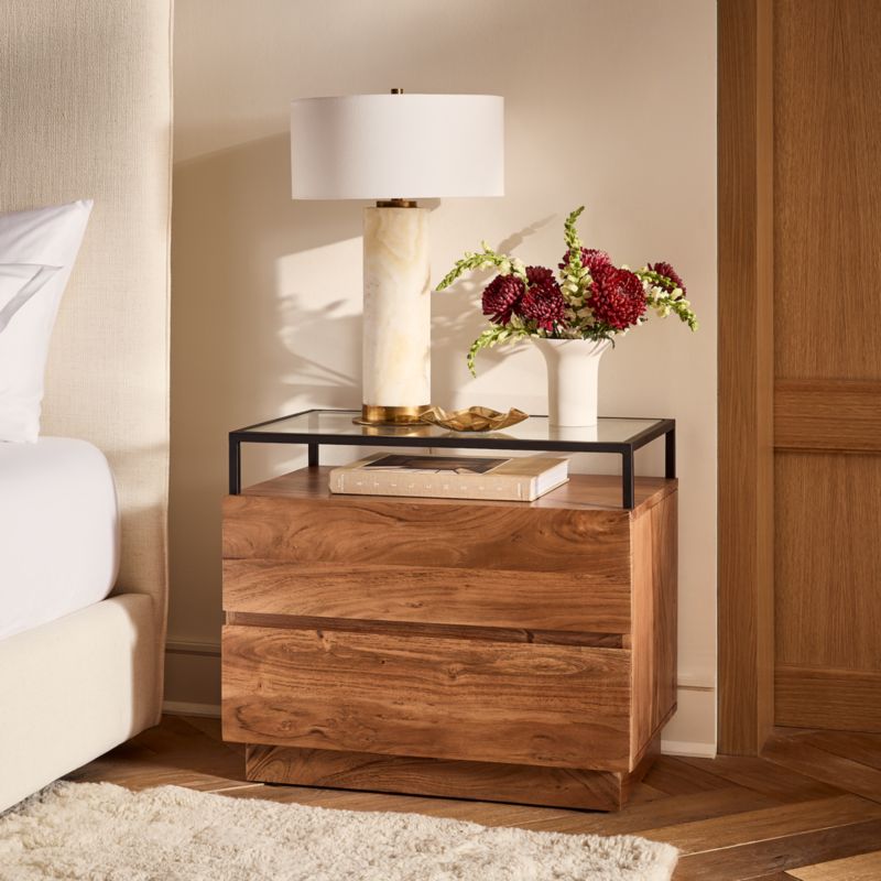 Lawson 26" Wood 2-Drawer Nightstand with Glass Top - image 3 of 9