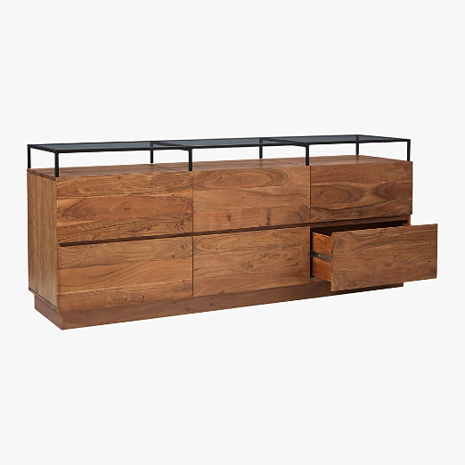 Lawson 78" Wood 6-Drawer Dresser with Glass Top
