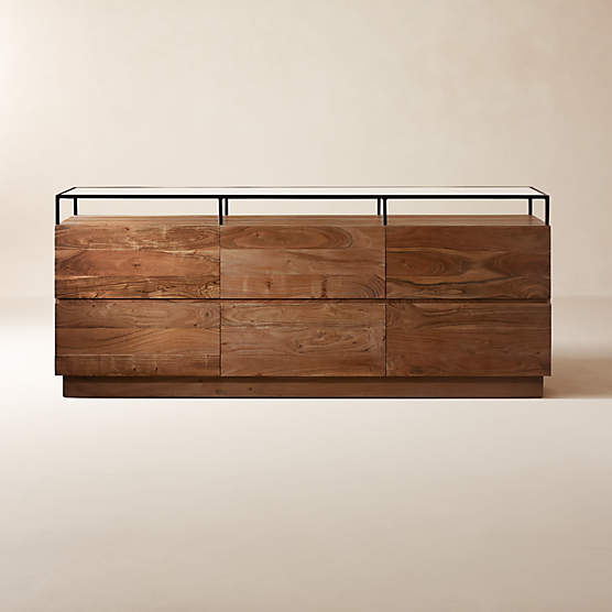 Lawson 78" Wood 6-Drawer Dresser with Glass Top