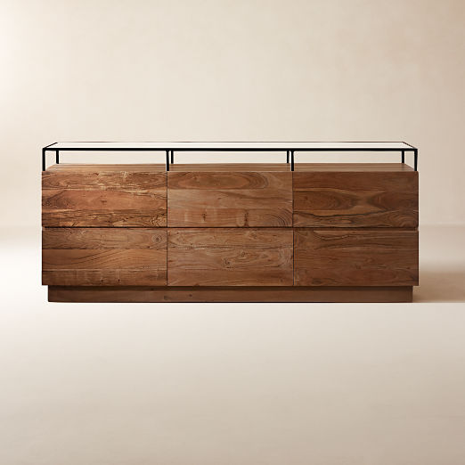 Lawson 78" Wood 6-Drawer Dresser with Glass Top