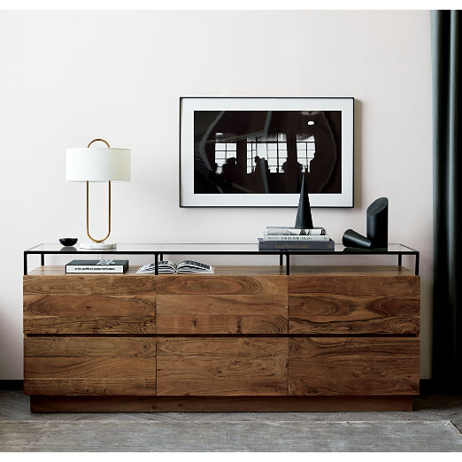 Lawson 78" Wood 6-Drawer Dresser with Glass Top
