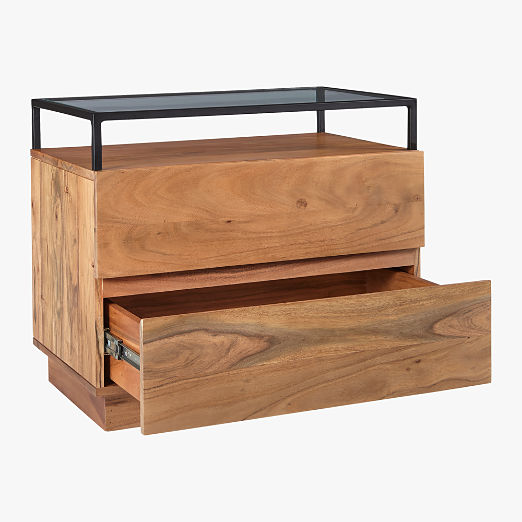 Lawson 2-Drawer Wood Nightstand with Glass Top