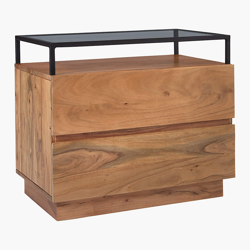 Lawson 2-Drawer Wood Nightstand with Glass Top + Reviews | CB2 Canada