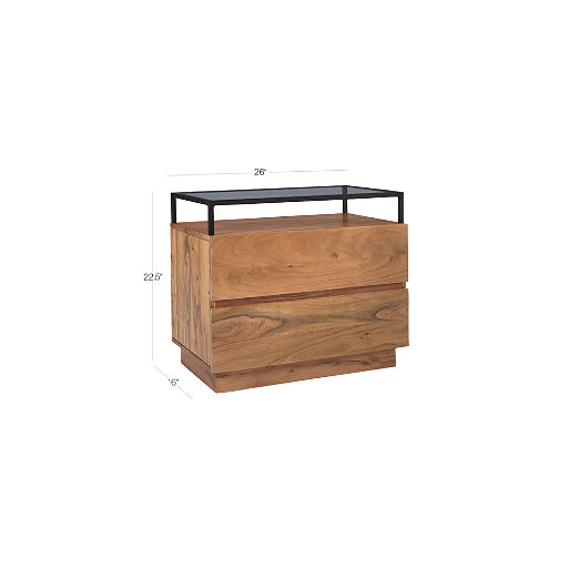 Lawson 2-Drawer Wood Nightstand with Glass Top