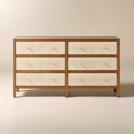 Layton 70" White Oak and Shagreen 6-Drawer Dresser