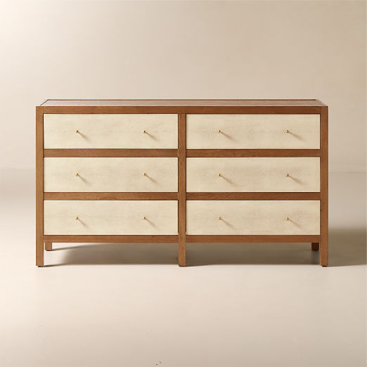 Layton 70" White Oak and Shagreen 6-Drawer Dresser