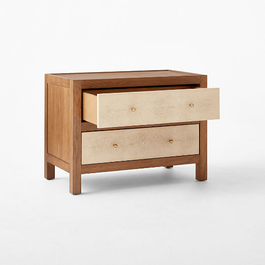 Layton 2-Drawer Shagreen and White Oak Wood Nightstand