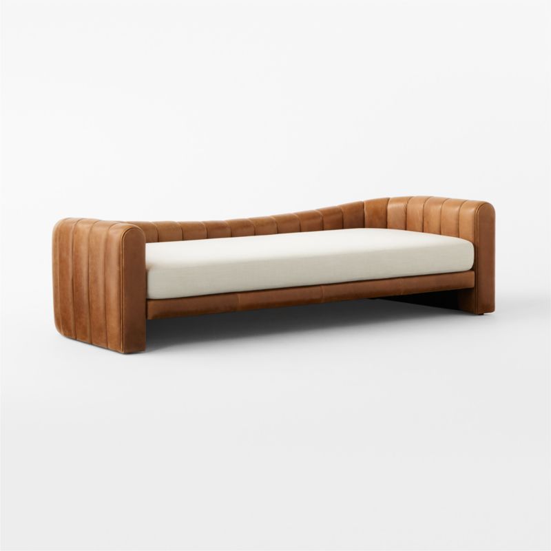 Lazar 84.75" Brown Leather and Beige Performance Fabric Daybed - image 6 of 11