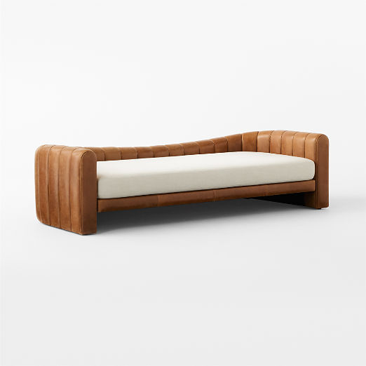 Lazar 84.75" Brown Leather and Beige Performance Fabric Daybed