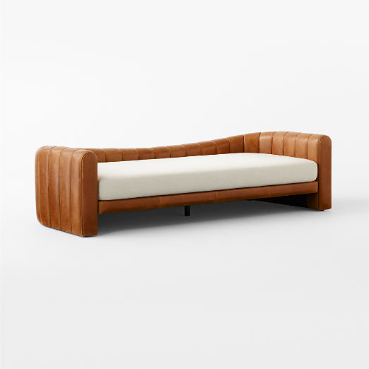 Lazar 84.75" Brown Leather and Beige Performance Fabric Daybed