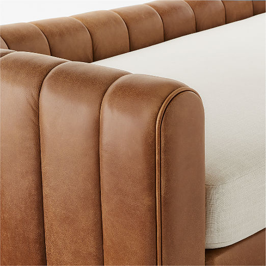 Lazar 84.75" Brown Leather and Beige Performance Fabric Daybed
