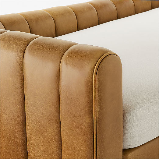 Lazar 84.75" Brown Leather and Beige Performance Fabric Daybed