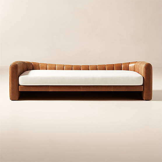 Lazar 84.75" Brown Leather and Beige Performance Fabric Daybed