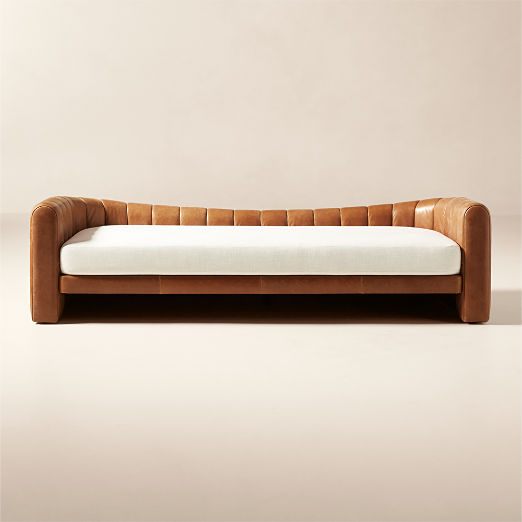 Lazar 84.75" Brown Leather and Beige Performance Fabric Daybed