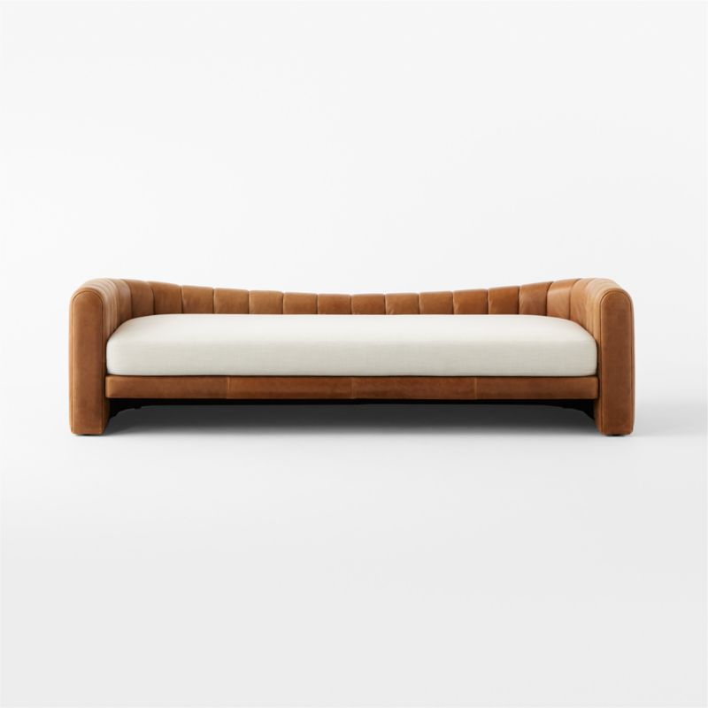 Lazar 84.75" Brown Leather and Beige Performance Fabric Daybed - image 5 of 11