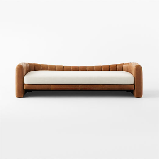 Lazar 84.75" Brown Leather and Beige Performance Fabric Daybed