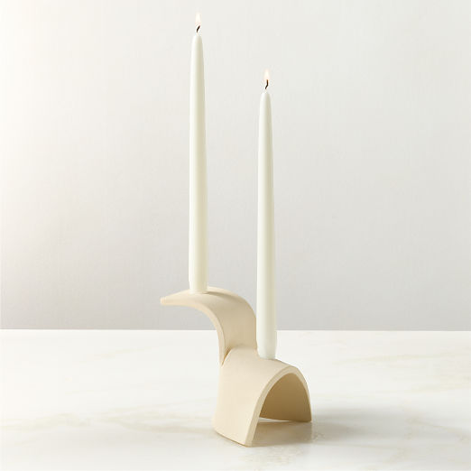 Laze Cream Ceramic Taper Candle Holder