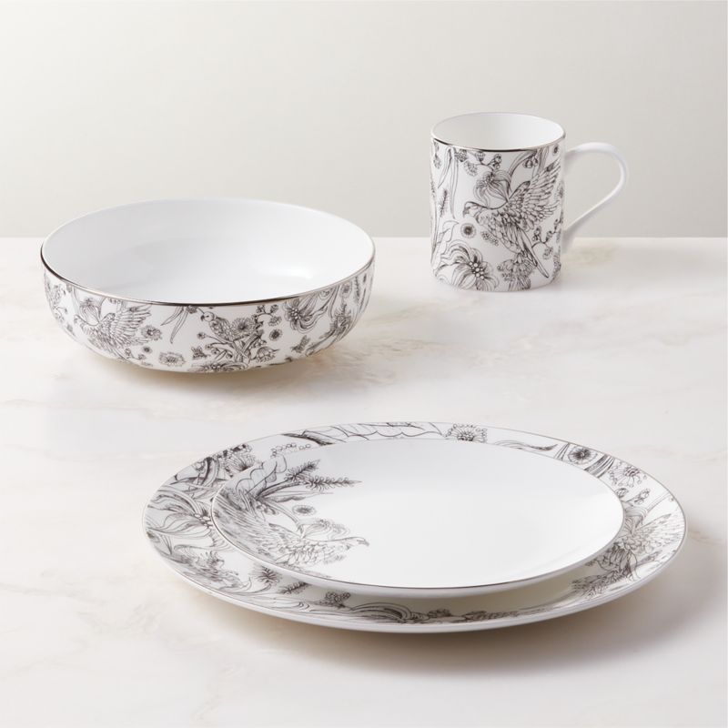 View Le Paradis 4-Piece White and Silver Dinnerware Set with Pasta Bowl details
