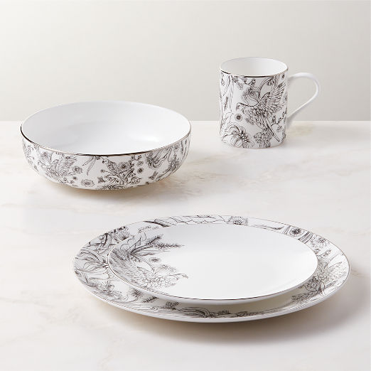 Le Paradis 4-Piece White and Silver Dinnerware Set with Pasta Bowl