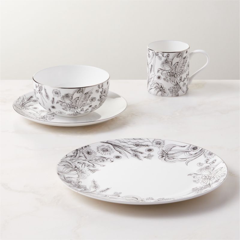 Viewing product image Le Paradis 4-Piece White and Silver Dinnerware Set with Soup Bowl - image 1 of 2