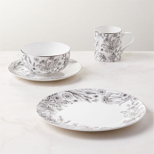 Le Paradis 4-Piece White and Silver Dinnerware Set with Soup Bowl