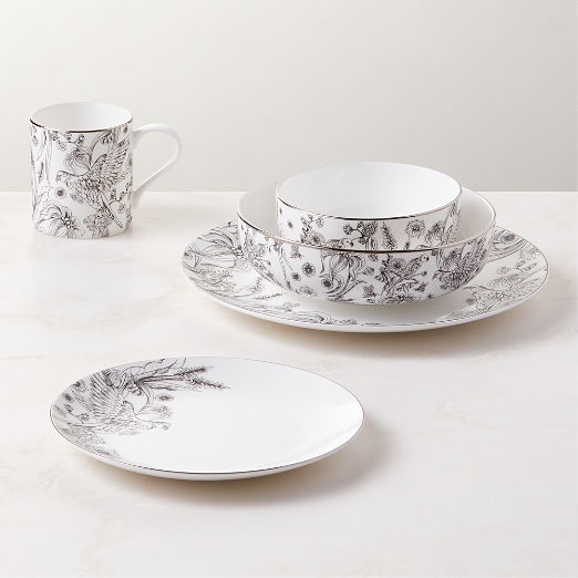 Le Paradis 4-Piece White and Silver Dinnerware Set with Soup Bowl