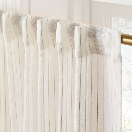 Lea Warm White Striped Linen Sheer Window Curtain Panel