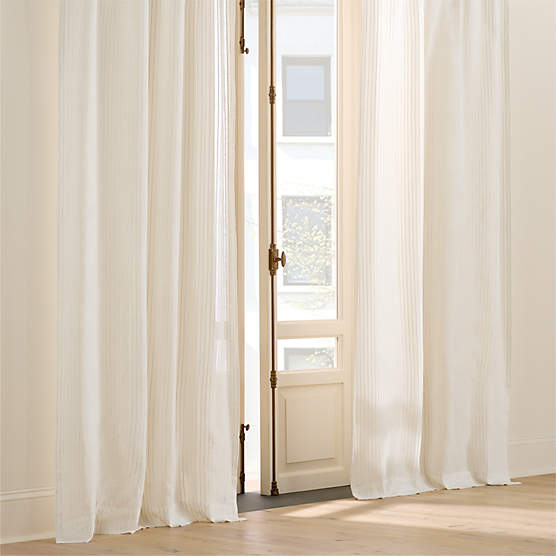 Lea Warm White Striped Linen Sheer Window Curtain Panel 48"x108"