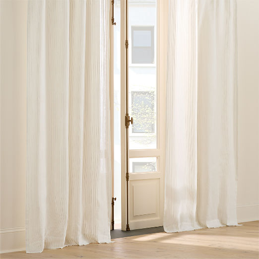 Lea Warm White Striped Linen Sheer Window Curtain Panel 48"x96"