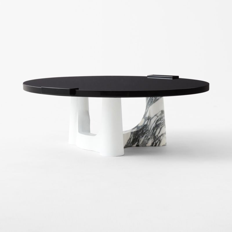 Leandre Black Lacquer and Marble Round Coffee Table by goop - image 9 of 12