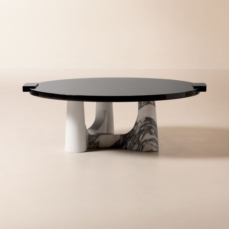 Leandre Black Lacquer and Marble Round Coffee Table by goop - image 0 of 12