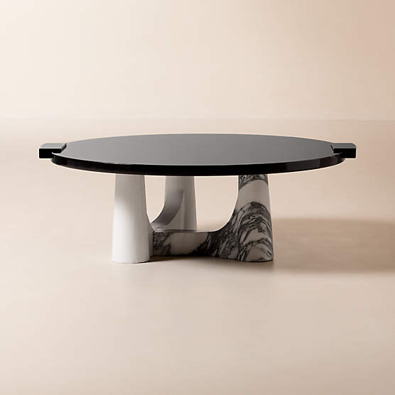 Leandre Black Lacquer and Marble Round Coffee Table by goop