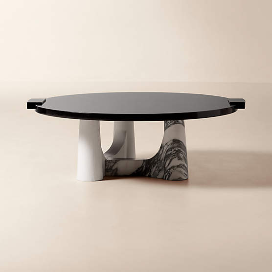 Leandre 47" Black Lacquer and Marble Round Coffee Table by goop