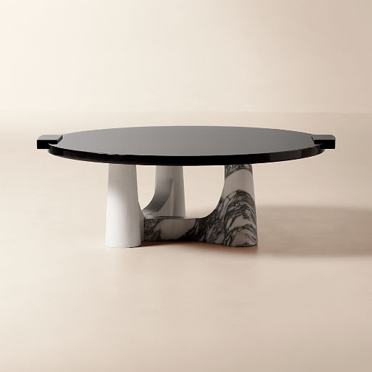 Leandre 47" Black Lacquer and Marble Round Coffee Table by goop