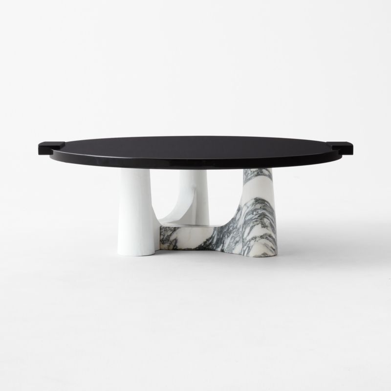 Leandre Black Lacquer and Marble Round Coffee Table by goop - image 8 of 12