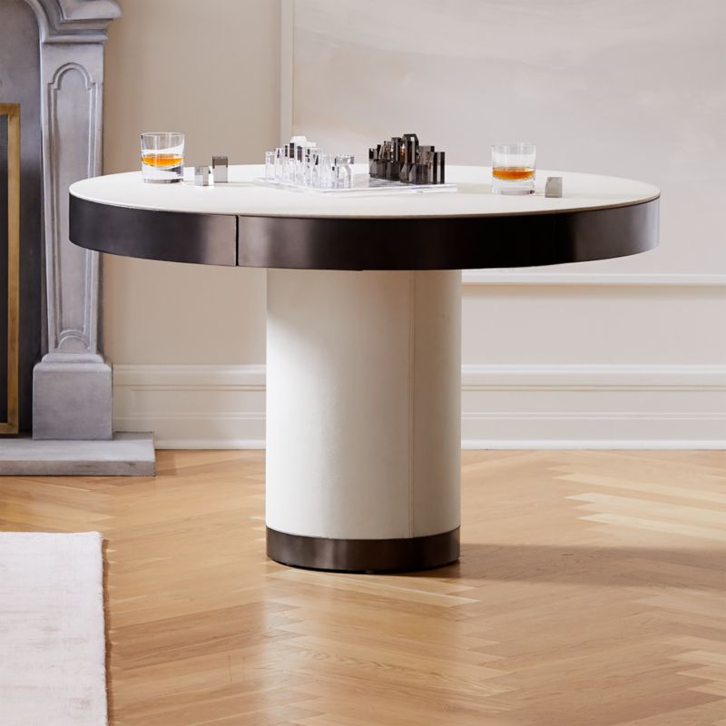 Maude Leather Pedestal Game Table CB2