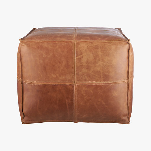 Leather Square Brown Pouf