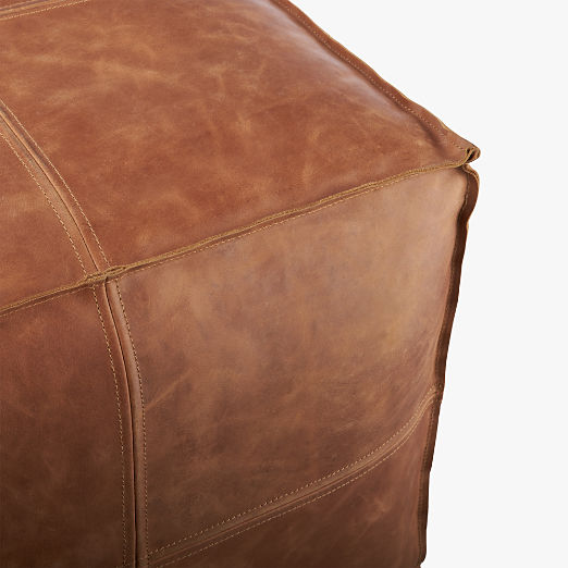 Leather Square Brown Pouf