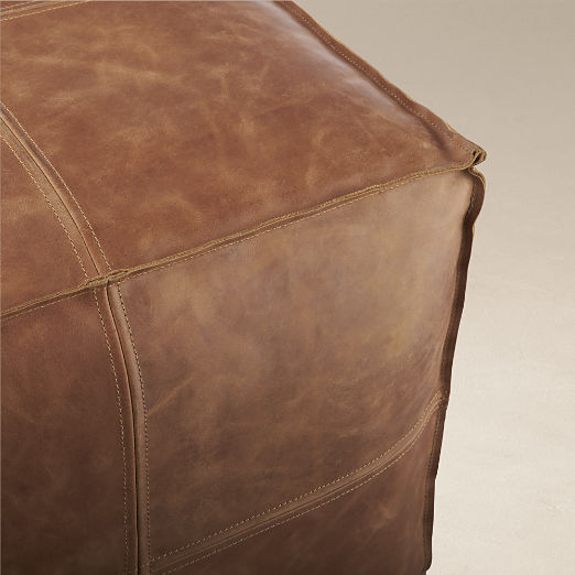 Leather Square Brown Pouf