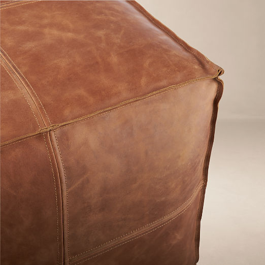 Leather Square Brown Pouf