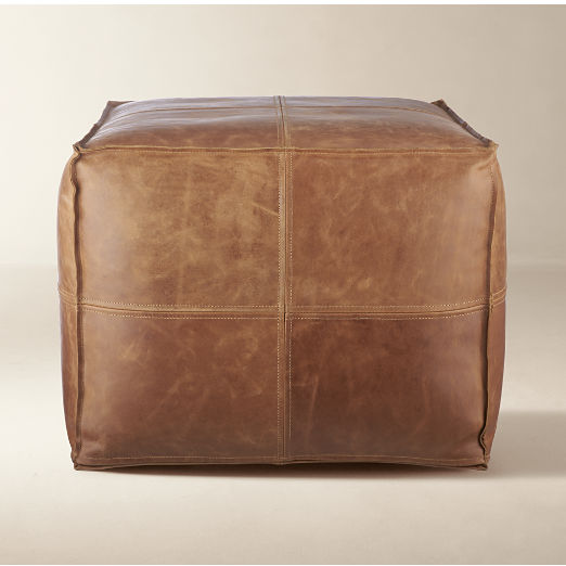 Leather Square Brown Pouf