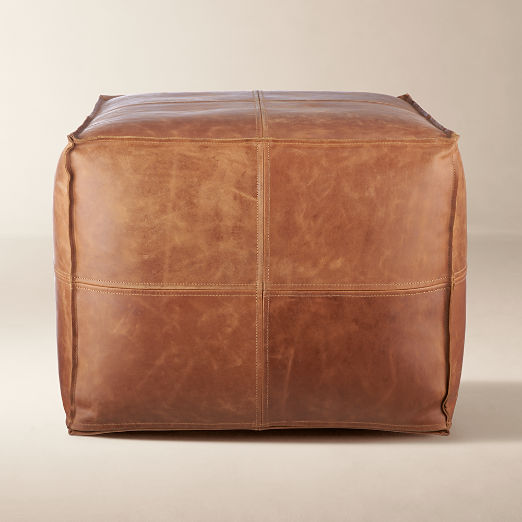 Leather Square Brown Pouf