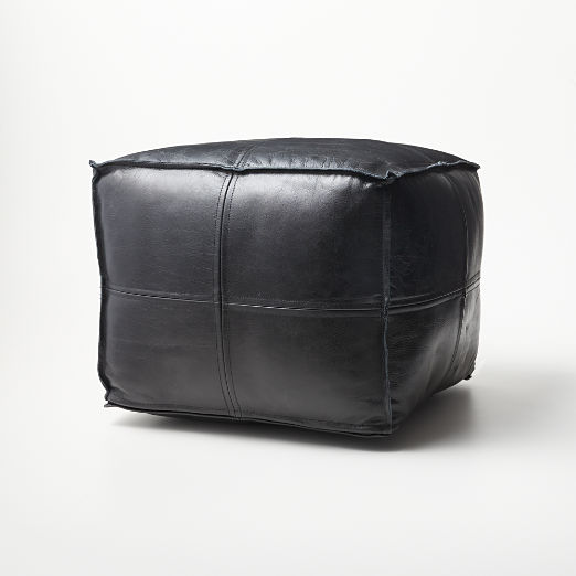 Leather Square Black Pouf