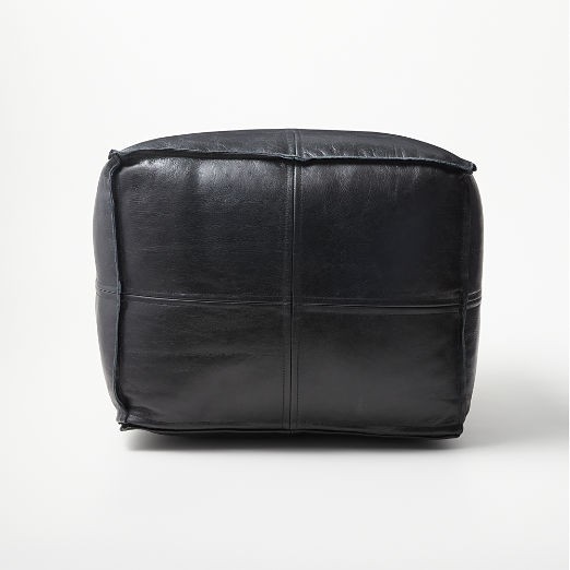 Leather Square Black Pouf