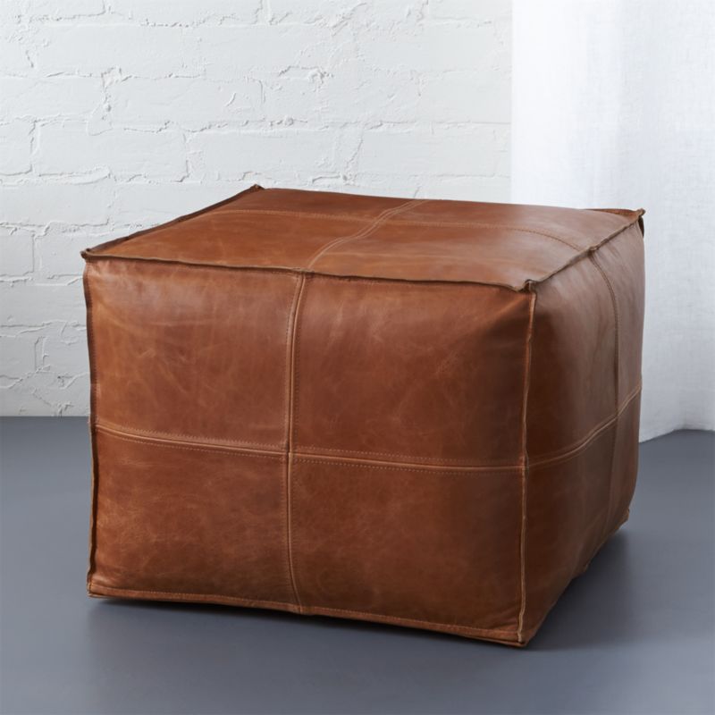 Brown Leather Pouf Reviews Cb2, Square Leather Ottomans