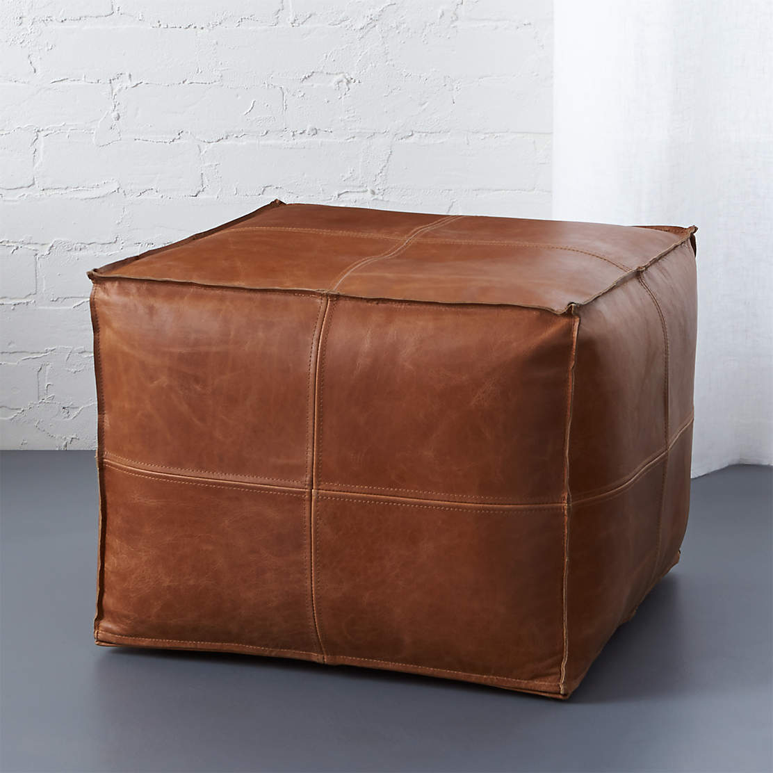 Woven Leather Pouf + Reviews CB2