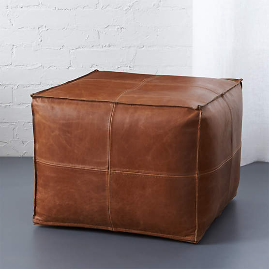 Leather Square Brown Pouf